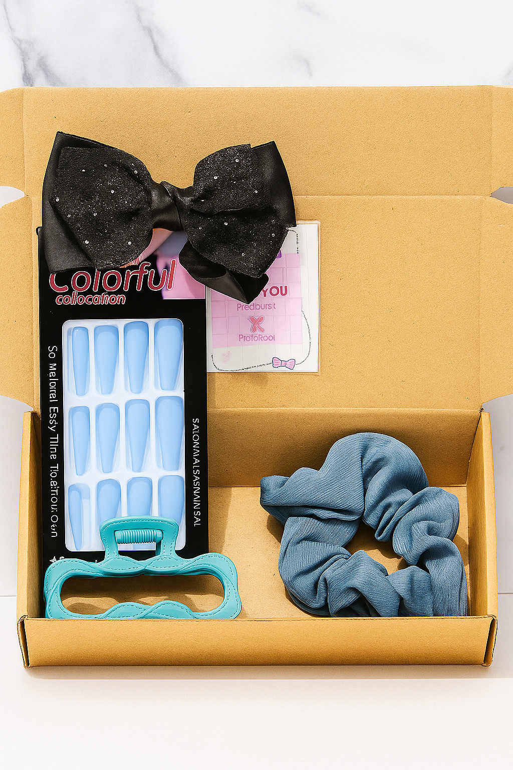 ✨ Style in a Box ✨ 🎀 Bow • 💅 Nails • 🤍 Scrunchie Your instant glam kit! 💖