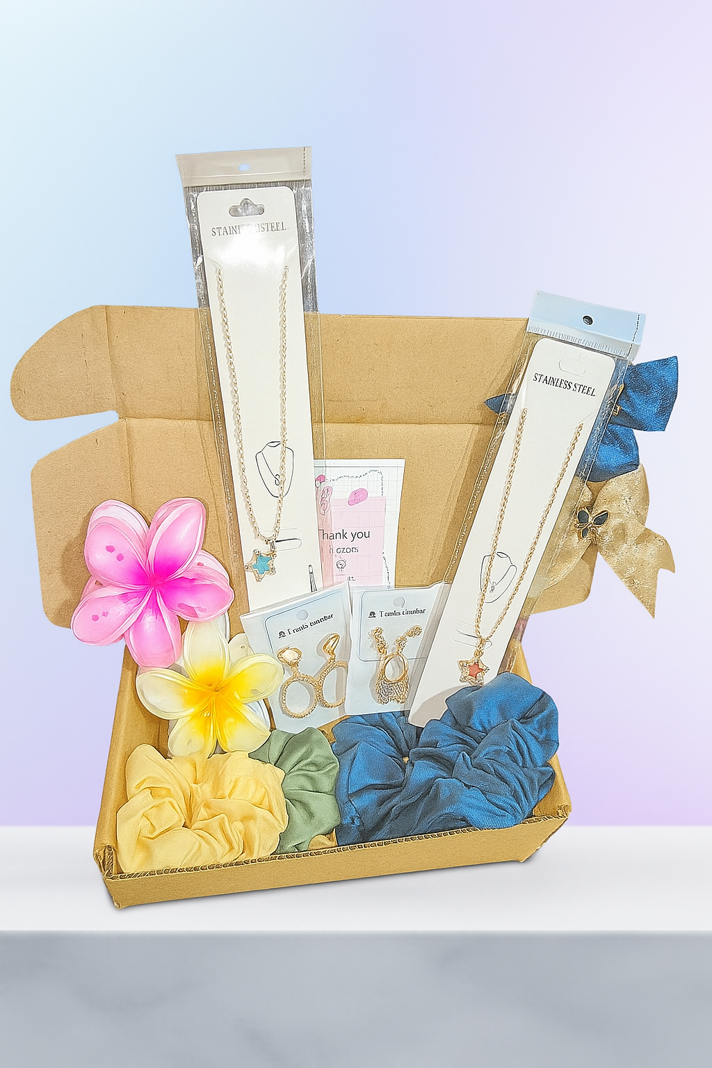 PresentsySoul Premium Mini Accessory Set – Includes 2 claw clutchers, 2 pairs of earrings, 2 bow clips, 4 scrunchies & 2 pendants.