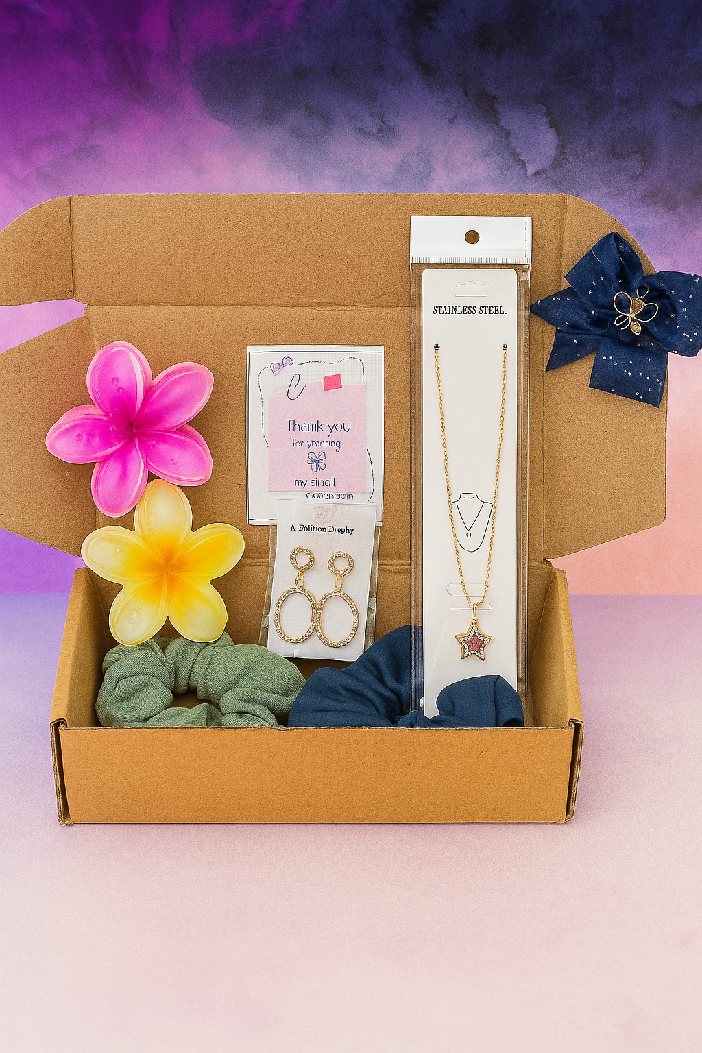 PresentsySoul Accessory Set  1 Elegant Earring, 1 Chic Bow, 1 Stylish Bracelet & 2 hamper 2🎁💖