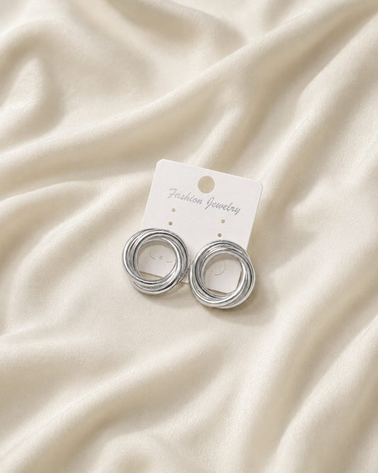 Silver Plated Multi Ring Round Stud Earrings for Women | Trendy Geometric Korean Style | Lightweight Daily Wear & Party Wear Earrings