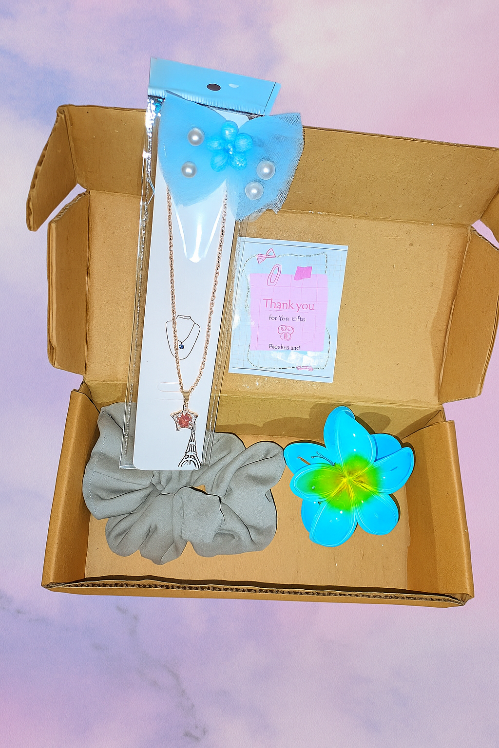 Premium Accessory Combo – 1 Claw Clips, 1 Bows, 1 Scrunchies & 1Pendants"